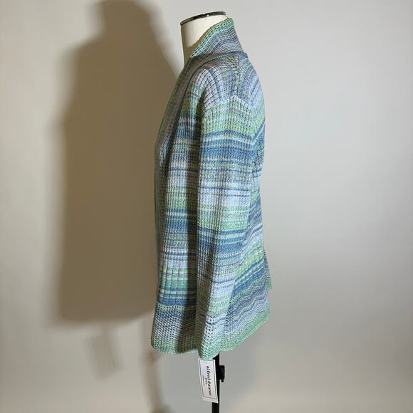 NWD Alfred Dunner Seafoam Glitter Striped Cardigan Sweater Womens Petite Size PS - Picture 3 of 9